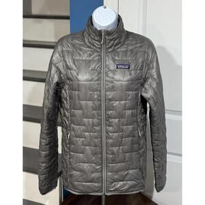 Women's Size Small Patagonia Micro Puff Full Zip Insulated Gray Grey Jacket Coat